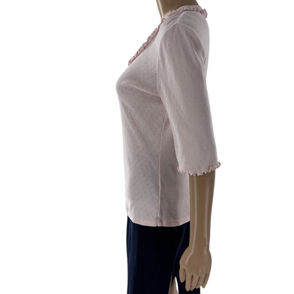 Rebecca Taylor La Vie Pink Pointelle Ruffle Cotton Top - Picture 4 of 8